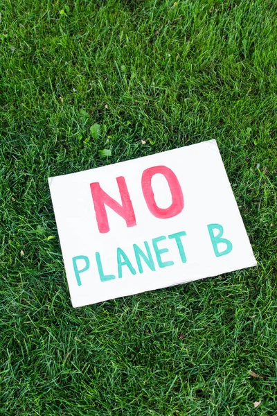 Top View Placard Planet Lettering Grass Ecology Concept — Stock Photo, Image