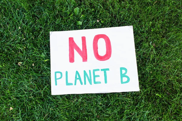 Ovanifrån Plakat Utan Planet Bokstäver Gräs Utomhus Ekologi Koncept — Stockfoto