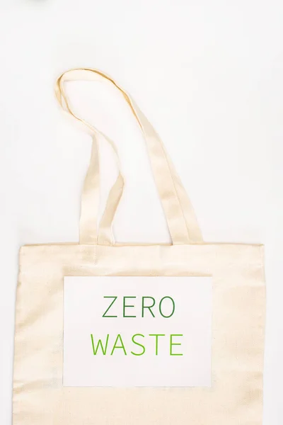 Top View Card Zero Waste Bag White Background Ecology Concept — Stock Photo, Image