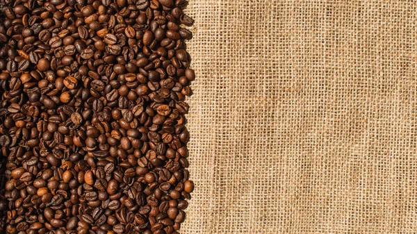 Top View Roasted Coffee Beans Sackcloth — Stock Photo, Image