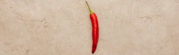 Top View Red Chili Pepper Beige Concrete Surface Panoramic Shot — Stock Photo, Image