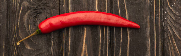 вид сверху на пряный красный перец чили на деревянной поверхности, панорамный снимок