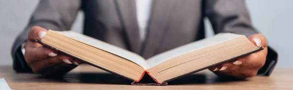 Horizontal Crop Lawyer Holding Book Office — Stock Photo, Image