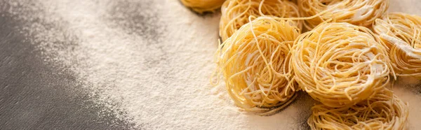 Raw Italian Capellini Flour Black Background Panoramic Shot — Stock Photo, Image