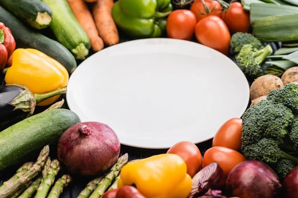 Empty Plate Ripe Colorful Vegetables — Stock Photo, Image