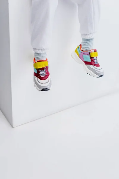 Cropped View Girl Sneakers White Background — Stock Photo, Image