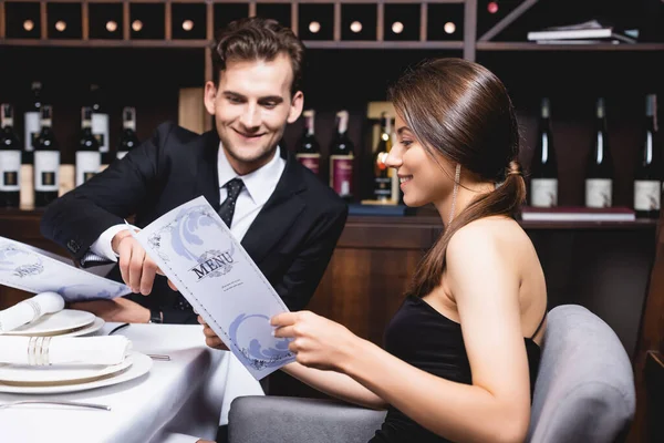 Selective Focus Elegant Couple Looking Menu Restaurant — Stock Photo, Image