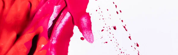 Top View Pink Lipstick Brushstrokes White Background Panoramic Shot — Stock Photo, Image
