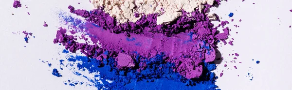 Top View Purple Blue White Eyeshadow Powder Panoramic Shot — Stock Photo, Image