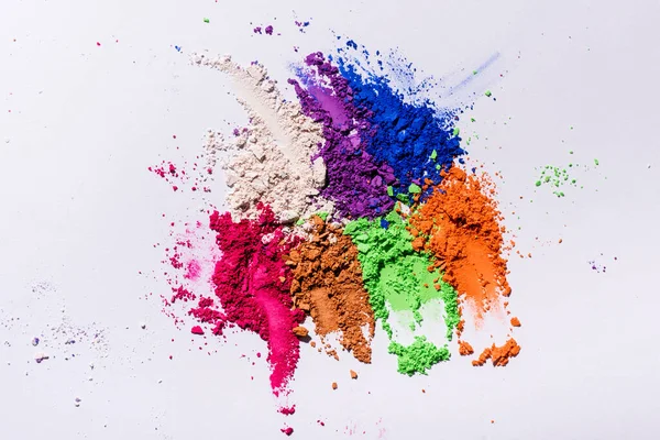 Top View Multicolored Eyeshadow Powder White Background — Stock Photo, Image
