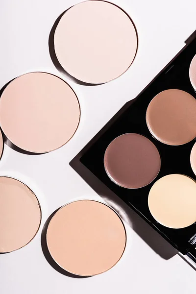 Top view of contour palette and face power on white background — Stock Image Top View Contour Palette Face Power White Background Stock Picture