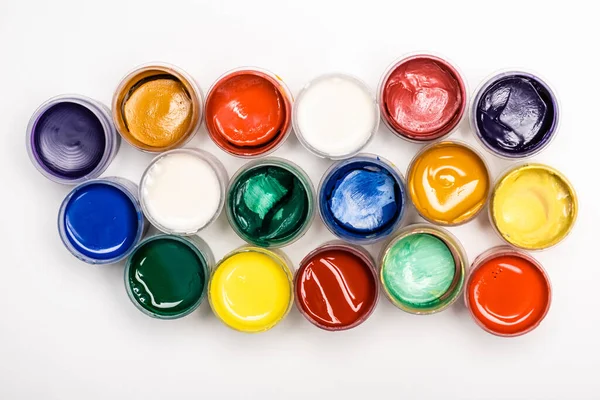 Top View Colorful Gouache Paints White Background — Stock Photo, Image