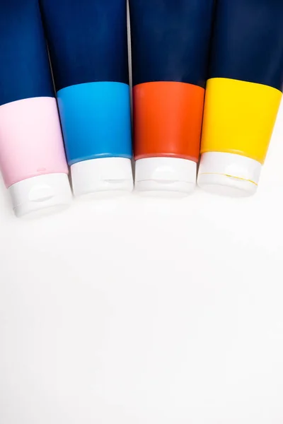 Top View Acrylic Paint Tubes White Background — Stock Photo, Image