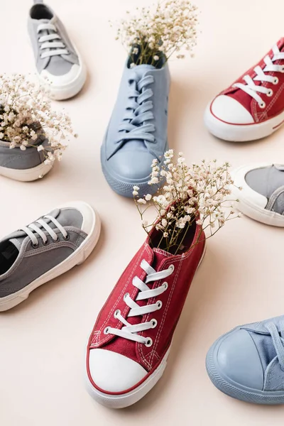 Casual Sneakers Wildflowers White Background — Stock Photo, Image