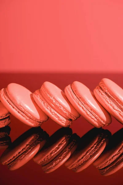 Living coral sweet macarons. Pantone color of the year 2019 concept — Stock Photo