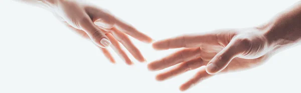 Panoramaaufnahme zweier Hände isoliert auf Weiß — Stockfoto