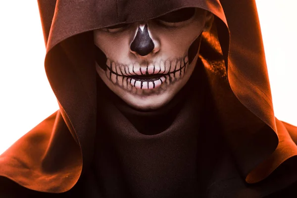 Woman with skull makeup in death costume isolated on white — Stock Photo