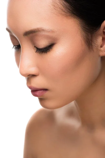 Tendre nu asiatique femme avec parfait peau, isolé sur blanc — Photo de stock