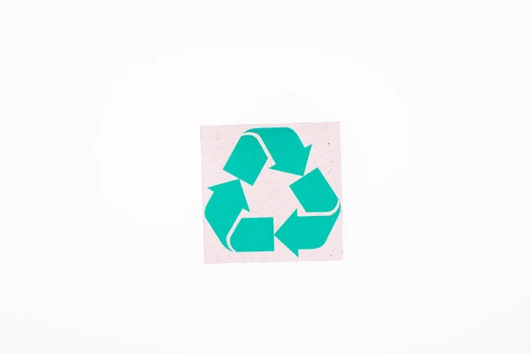 Вид зверху карти зі знаком переробки ізольовано на білому, концепція екології — стокове фото