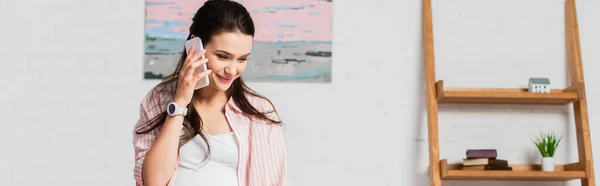 Panoramic concept of woman talking on smartphone — Stock Photo