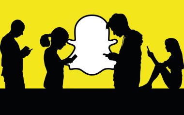 young people silhouette using social media clipart