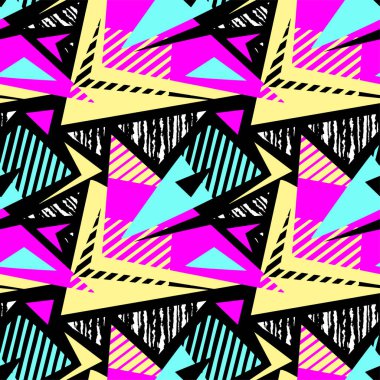 Soyut geometrik sorunsuz kaba grunge desen, modern tasarım şablonu. Hippi tarzı doku, poster farklı doodle hatları ve üst üste gelen fırça darbeleri ile boyalı. Kentsel parlak Tekstil örnek