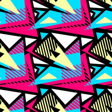 Soyut geometrik sorunsuz kaba grunge desen, modern tasarım şablonu. Hippi tarzı doku, poster farklı doodle hatları ve üst üste gelen fırça darbeleri ile boyalı. Kentsel parlak Tekstil örnek