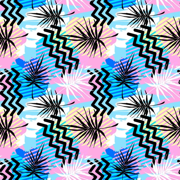 Motif Sans Couture Feuilles Tropicales Été Texture Grunge Textile Doodle — Image vectorielle