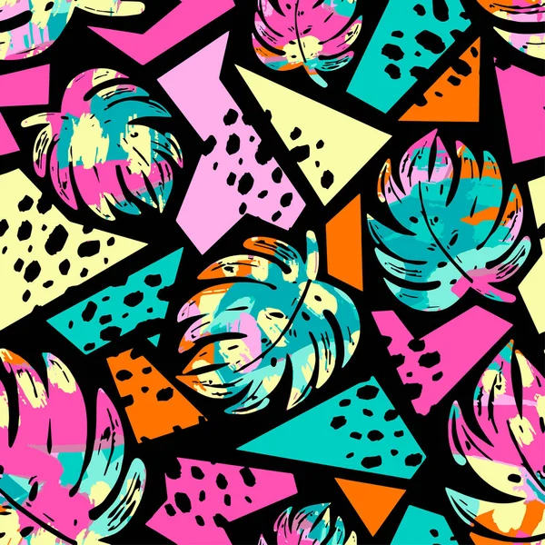 Motif Tropical Exotique Sans Couture Design Coups Pinceau Encre Textile — Image vectorielle