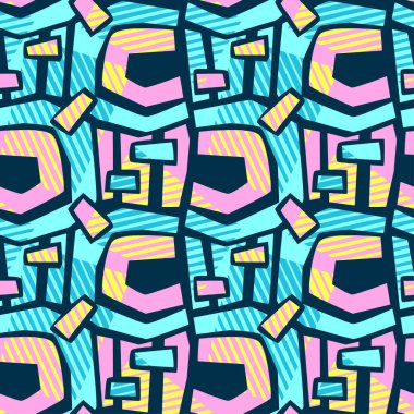 Soyut geometrik sorunsuz kaba grunge desen, modern tasarım şablonu. Hippi tarzı doku, poster farklı doodle hatları ve üst üste gelen fırça darbeleri ile boyalı. Kentsel parlak Tekstil örnek