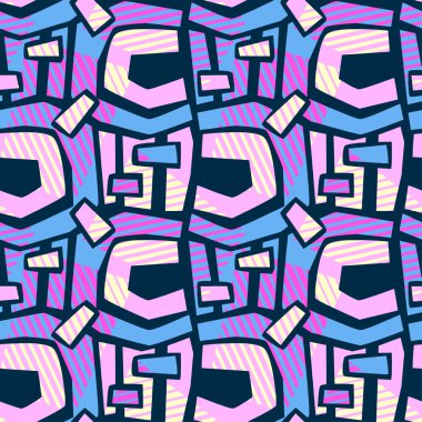 Soyut geometrik sorunsuz kaba grunge desen, modern tasarım şablonu. Hippi tarzı doku, poster farklı doodle hatları ve üst üste gelen fırça darbeleri ile boyalı. Kentsel parlak Tekstil örnek
