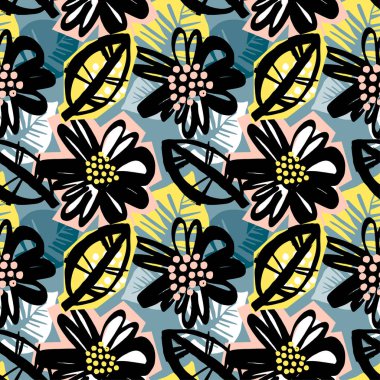 Kesintisiz yüzey deseni çiçek tasarım. Sanatsal tasarım otantik, benzersiz raspa ile suluboya bir logo, kartları, davetiyeleri, posterler, afişler için arka plan deyimiyle.