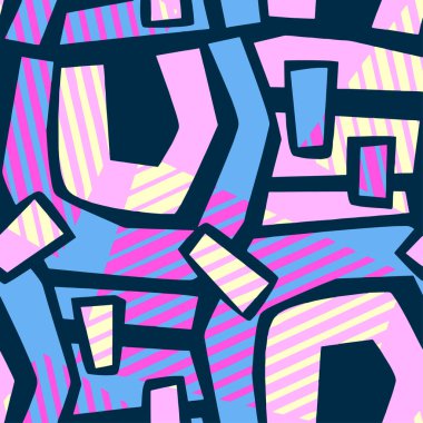 Soyut geometrik sorunsuz kaba grunge desen, modern tasarım şablonu. Hippi tarzı doku, poster farklı doodle hatları ve üst üste gelen fırça darbeleri ile boyalı. Kentsel parlak Tekstil örnek