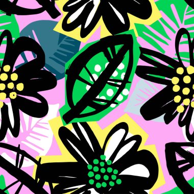 Kesintisiz yüzey deseni çiçek tasarım. Sanatsal tasarım otantik, benzersiz raspa ile suluboya bir logo, kartları, davetiyeleri, posterler, afişler için arka plan deyimiyle.