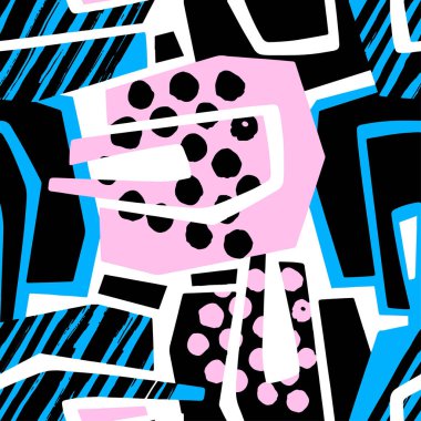 Soyut geometrik sorunsuz kaba grunge desen, modern tasarım şablonu. Hippi tarzı doku, poster farklı doodle hatları ve üst üste gelen fırça darbeleri ile boyalı. Kentsel parlak Tekstil örnek