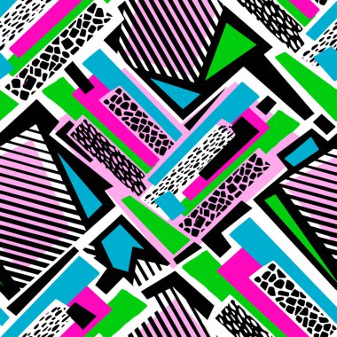 Geometrik eğik çizgiler grafiti Dikişsiz el el sanatları etkileyici mürekkep hipster desen. Grunge kentsel dinamik anlamlı parlak resim. Tekstil, konfeksiyon, kağıt ambalaj baskı.