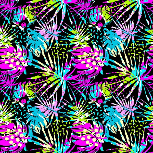 Hladké Letní Tropické Listy Vzor Textilní Doodle Grunge Texturu Trendy — Stockový vektor