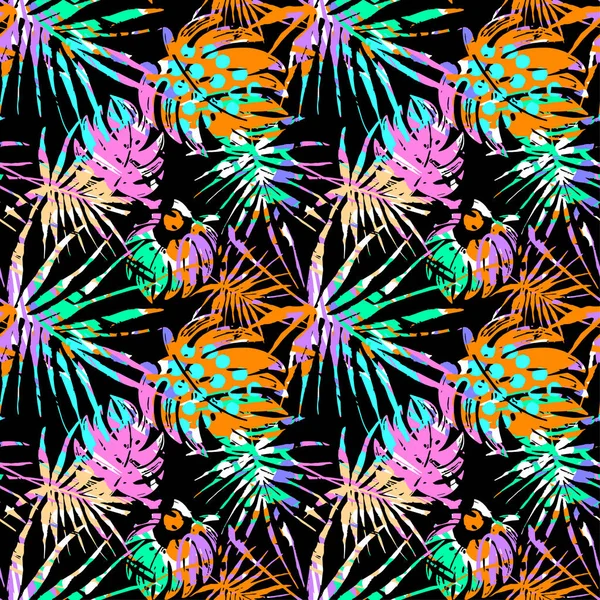 Patrón Hojas Tropicales Verano Sin Costuras Textura Grunge Doodle Textil — Vector de stock
