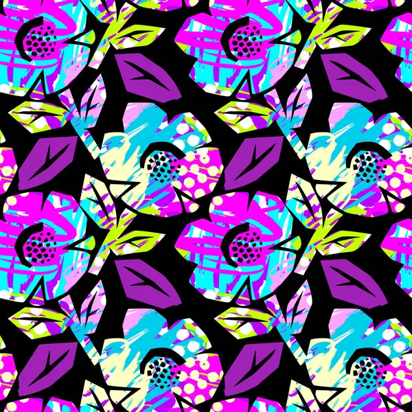 Nahtlose Sommer Tropischen Blumen Muster Textile Doodle Grunge Texture Trendy — Stockvektor