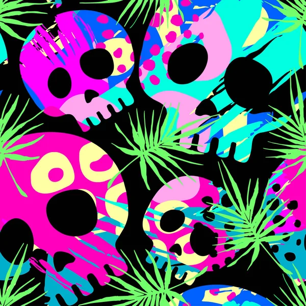 Exotic Seamless Tropical Pattern Textile Ink Brush Strokes Design Doodle — стоковый вектор