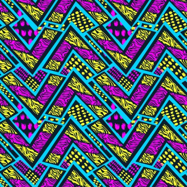 Soyut geometrik sorunsuz kaba grunge desen, modern tasarım şablonu. Hipster hypebeast tarzı doku, poster farklı doodle elemanları ile boyalı. Kentsel parlak gençlik Tekstil örnek