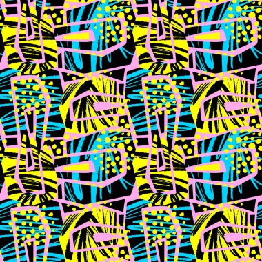 Soyut geometrik sorunsuz kaba grunge desen, modern tasarım şablonu. Hipster hypebeast tarzı doku, poster farklı doodle elemanları ile boyalı. Kentsel parlak gençlik Tekstil örnek