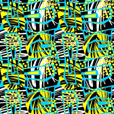 Soyut geometrik sorunsuz kaba grunge desen, modern tasarım şablonu. Hipster hypebeast tarzı doku, poster farklı doodle elemanları ile boyalı. Kentsel parlak gençlik Tekstil örnek