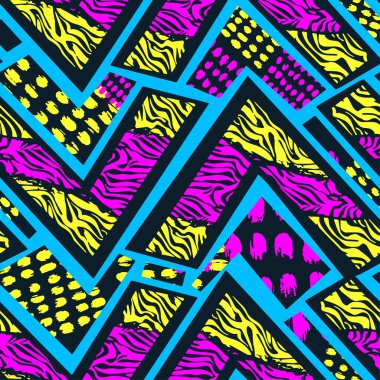 Soyut geometrik sorunsuz kaba grunge desen, modern tasarım şablonu. Hipster hypebeast tarzı doku, poster farklı doodle elemanları ile boyalı. Kentsel parlak gençlik Tekstil örnek
