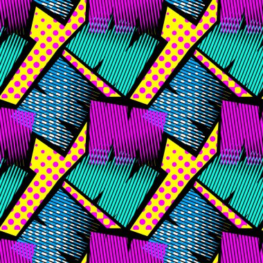 Soyut geometrik sorunsuz kaba grunge desen, modern tasarım şablonu. Hipster trendy boyalı stil doku, poster farklı doodle elemanları ile. Kentsel parlak gençlik Tekstil örnek