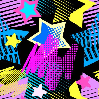 Soyut geometrik sorunsuz kaba grunge desen, modern tasarım şablonu. Hipster trendy boyalı stil doku, poster farklı doodle elemanları ile. Kentsel parlak gençlik Tekstil örnek