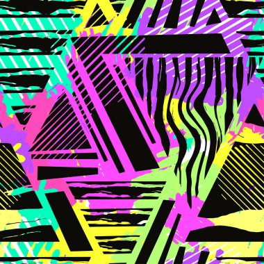 Boho Tekstil seamless modeli. Handdrawn modern tasarım benzersiz raspa ile kabile tarzında, suluboya arka plan deyimiyle. Etnik ilham mürekkep boyalı geometrik Yazdır