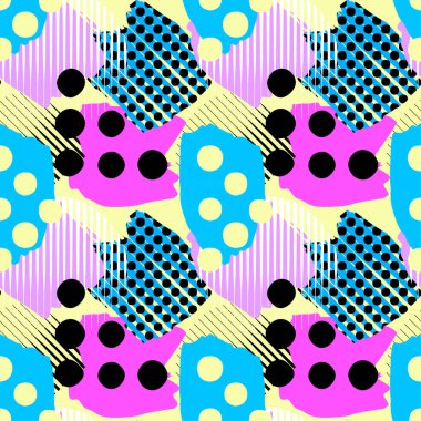 Soyut geometrik sorunsuz kaba grunge desen, modern tasarım şablonu. Hipster trendy boyalı stil doku, poster farklı doodle elemanları ile. Kentsel parlak gençlik Tekstil örnek