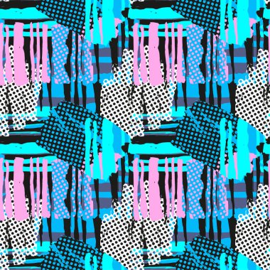 Soyut geometrik sorunsuz kaba grunge desen, modern tasarım şablonu. Hipster trendy boyalı stil doku, poster farklı doodle elemanları ile. Kentsel parlak gençlik Tekstil örnek