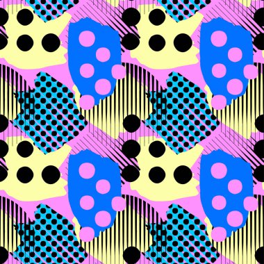 Soyut geometrik sorunsuz kaba grunge desen, modern tasarım şablonu. Hipster trendy boyalı stil doku, poster farklı doodle elemanları ile. Kentsel parlak gençlik Tekstil örnek